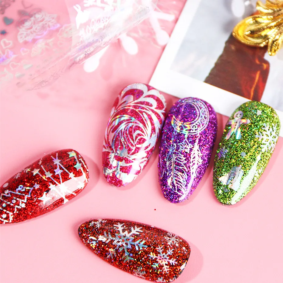 Laser Nail Foil Transfer Stickers Box With Star Paper aps With Black And White Lace Snowflake Nail Foil Remover Wraps