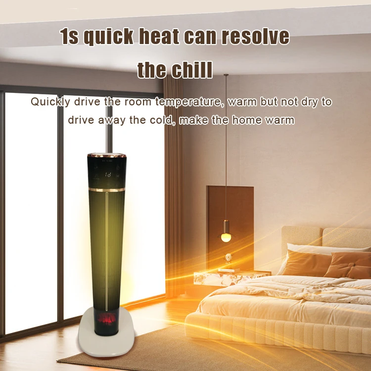 New design 2000W portable PTC ceramic fan electric fireplace LCD heater with remote for home