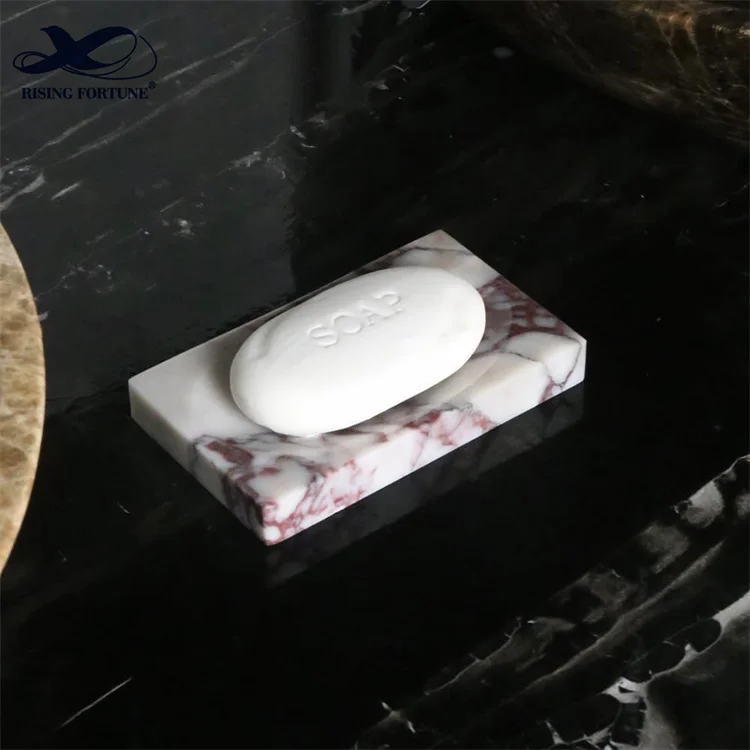 Wholesale Popular Square Marble Soap Dish Holder Luxury Calacatta Viola Marble Stone Soap Dish Bathroom Accessory for Hotel