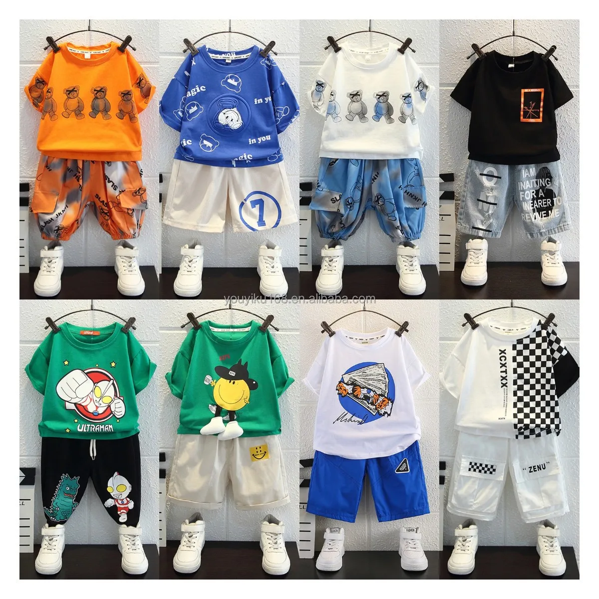 Summer Wholesale Children Kids Clothes Short Sleeve Baby Boys Clothing Set Spring Cotton Quantity Custom Time Lead Suit