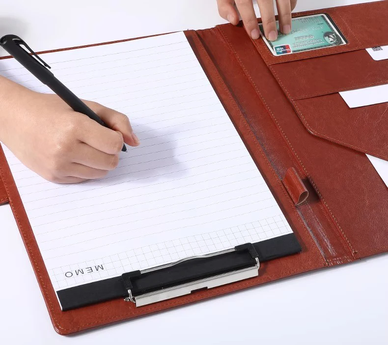 Multifunctional Business PU Portfolio Business Card Holder with Writing Pad  A4 contract signing document folder order book