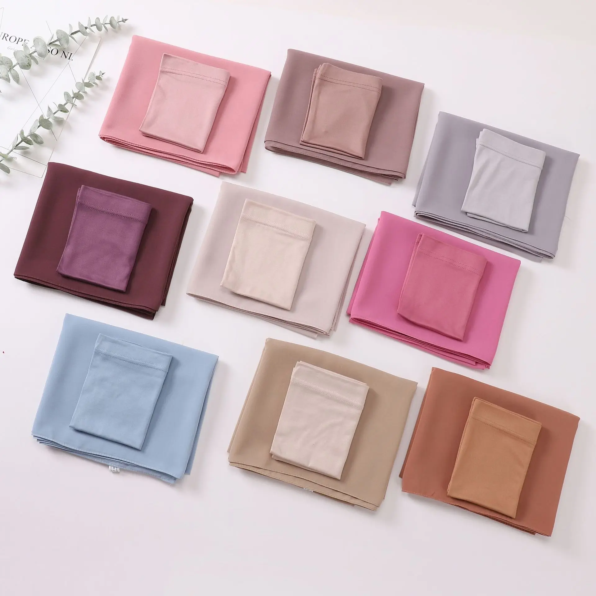 Wholesale Matching Muslim Hijab Undercap Headwrap Women Shawl Custom Chiffon Plain Arabic Hijab Set Inner Cap Hijab Scarf