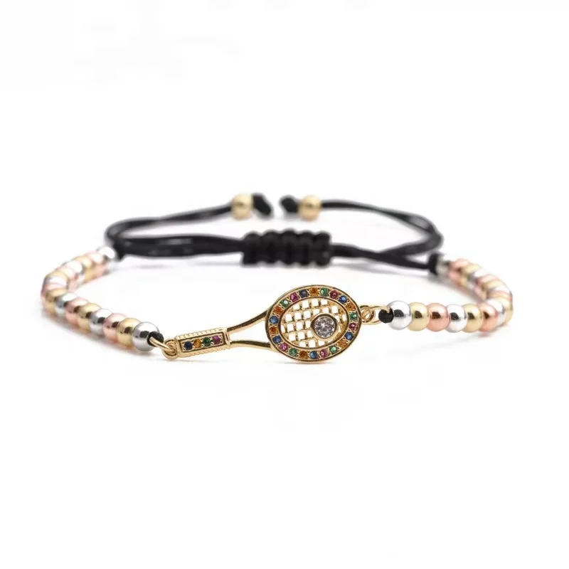 Fashion Stylish simple metal rhinestone colorful plastic tennis racket adjustable bracelet for women and girls
