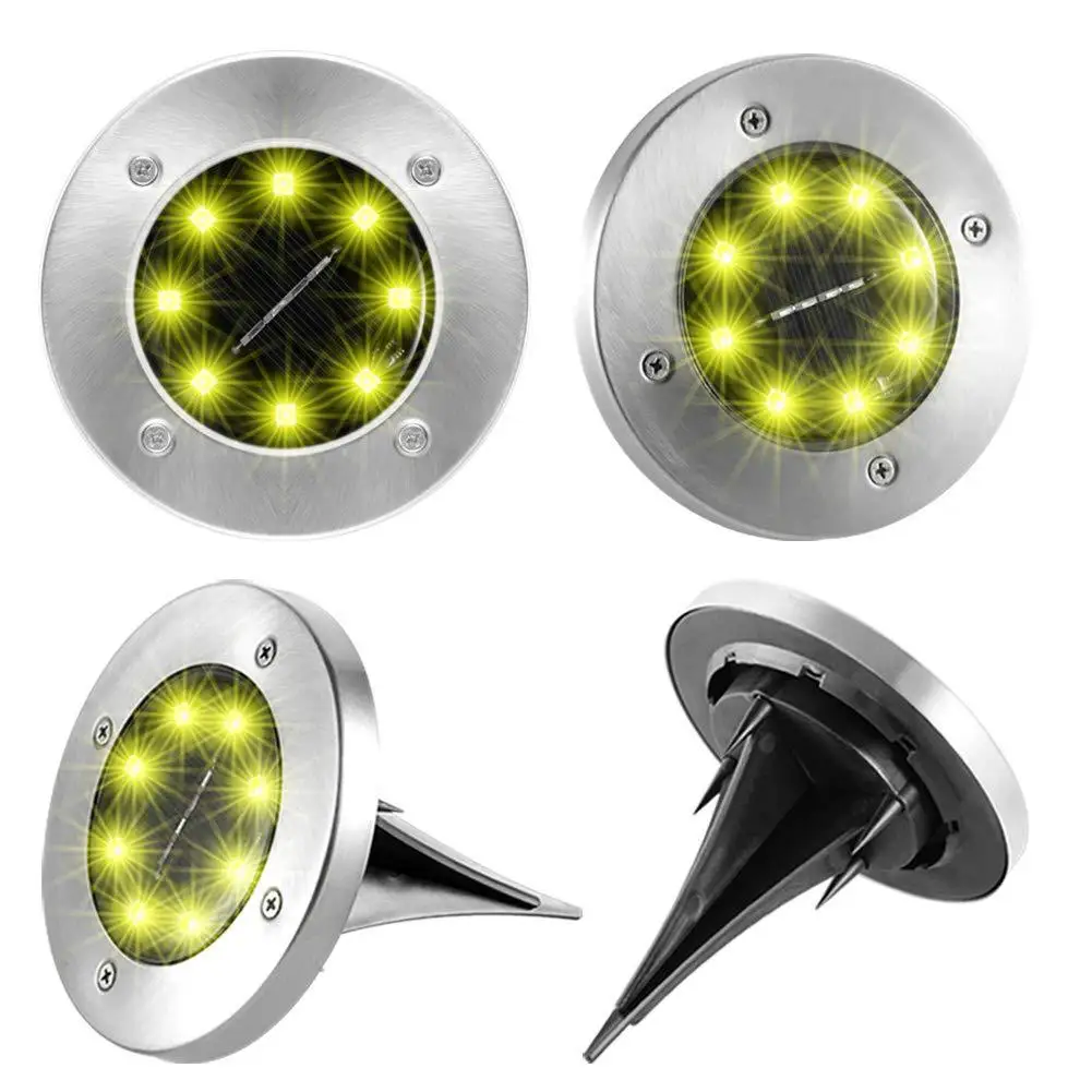 2023 LED Solar Ground Outdoor Garden 8 Led Pathway Lawn Disk Underground Lamp