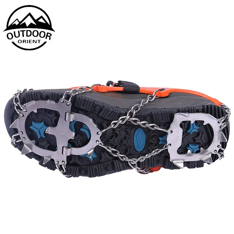 Hiking Crampons Ice Snow Grips Traction spikes Shoes Grips with Anti Slip 14 Teeth Stainless Steel Spikes Protect ice Crampon