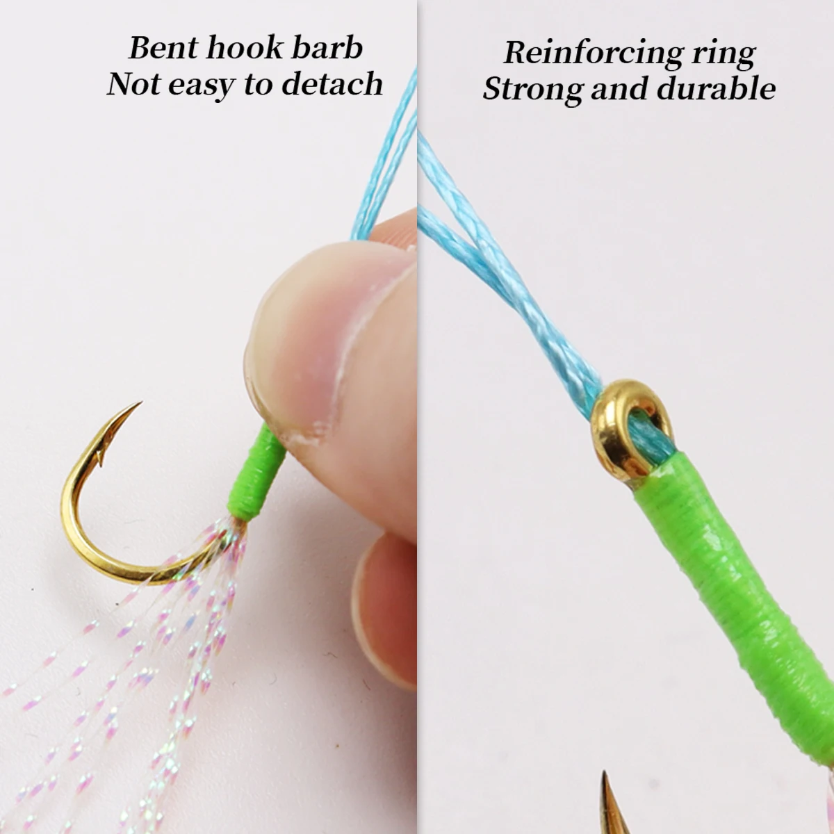 Golden small iron plate hook with barbed ribbon, silk luminous binding, single hook slow rocking hook fishing equipment