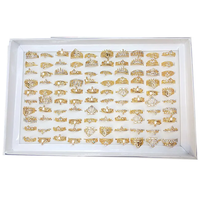 PUSHI fashion rings wholesale accessories jewelry trendy gold crown rings for girls set mix