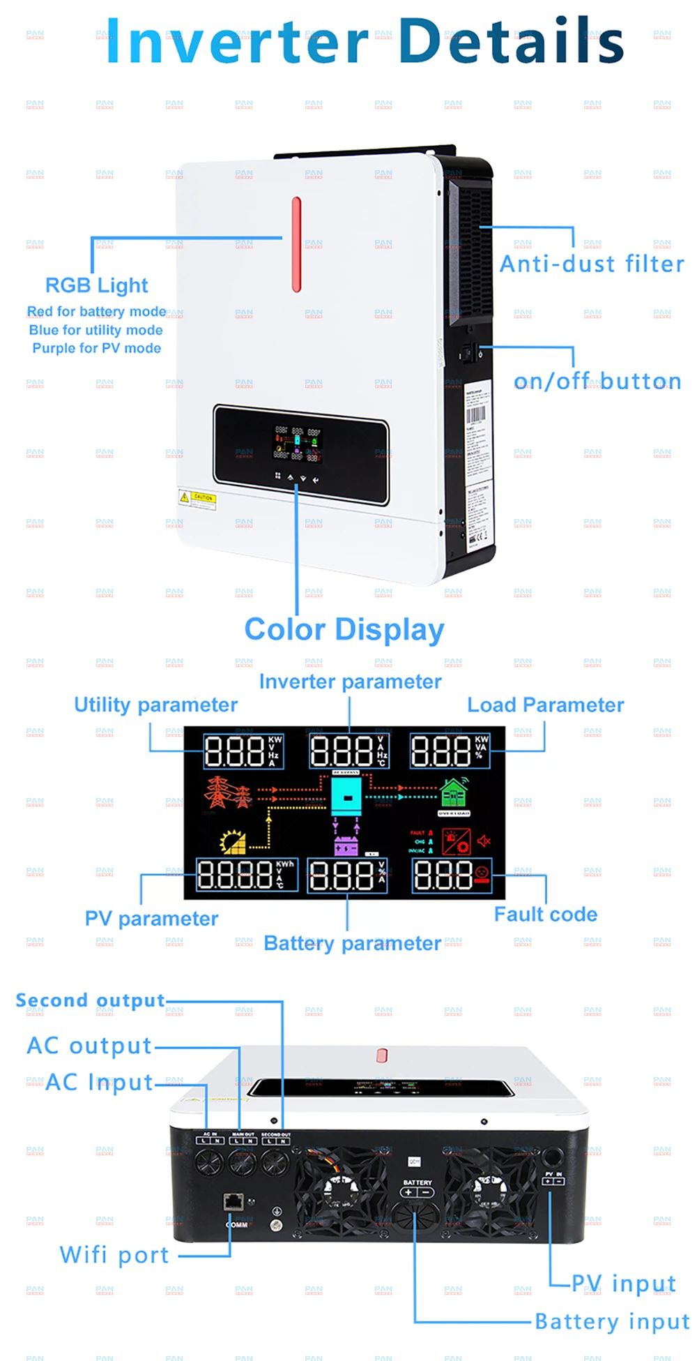 2023 Hot Sale 3.6KW 6.2KW Pure Sine Wave Off Grid Solar Inverter 24V 48VDC 3600W 6200W Hybrid Inverter