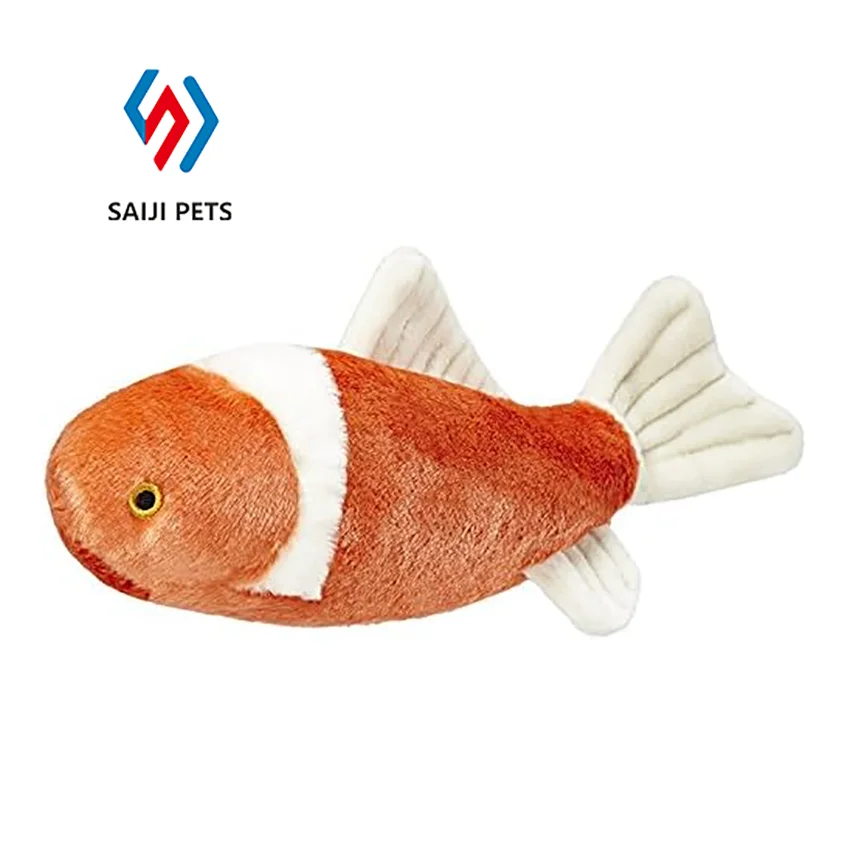 Creative goldfish shaped Plush pet dog cat toy chew molar interactive squeaky pet plush toy fish