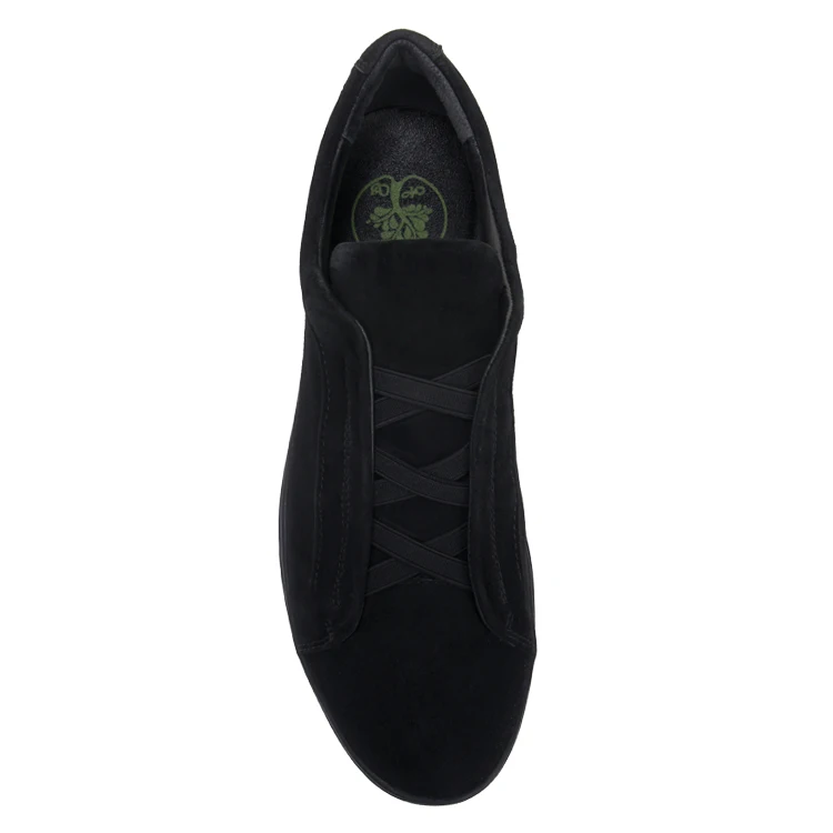 Outdoor Black Sports Shoes Men Custom Logo Suede Leather Sneakers Fashion Full Black Flat Skateboard Shoes for Men