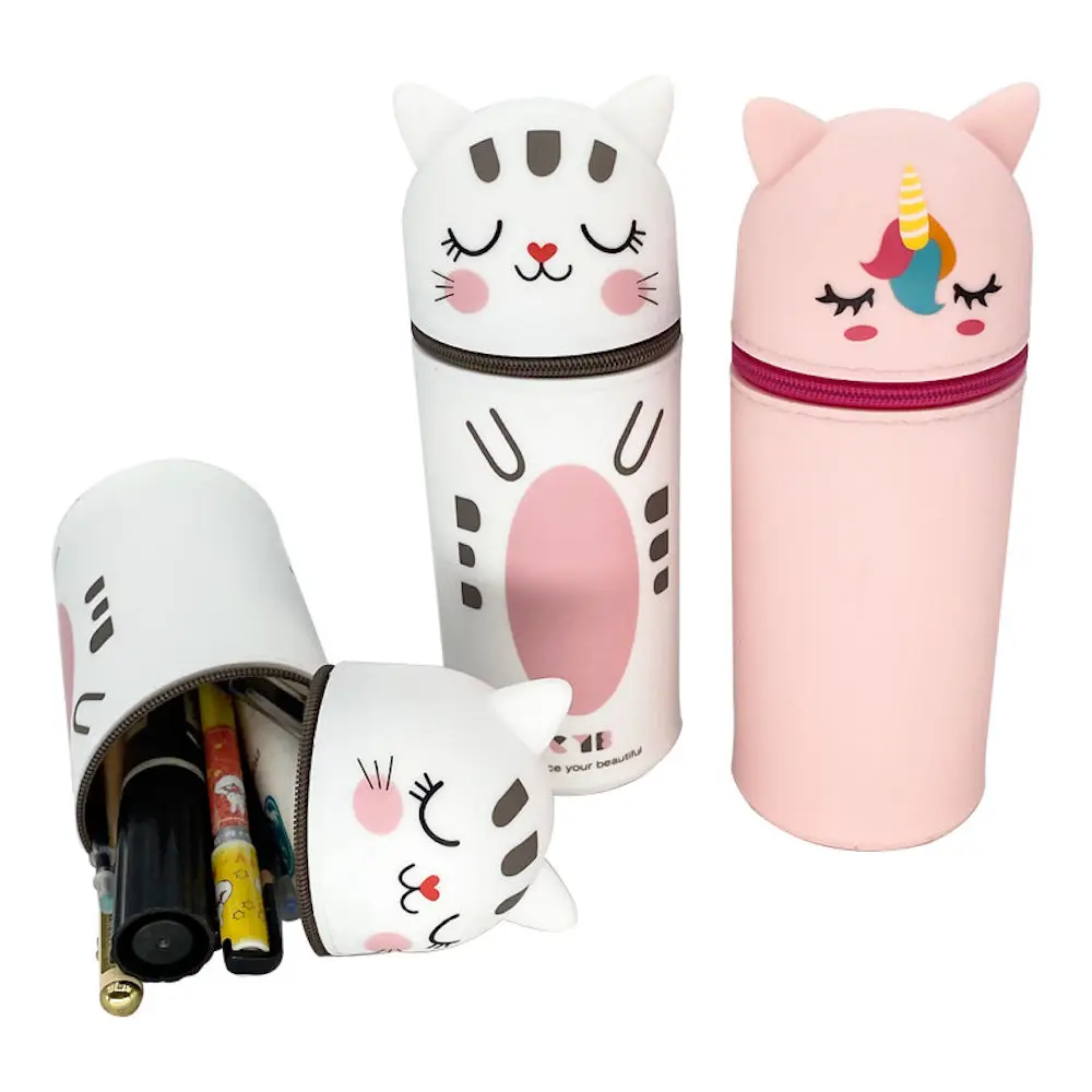 Cartoon Silicone Pencil Case with Large Capacity ,Stand-Up Pen Holder for Students and Kids