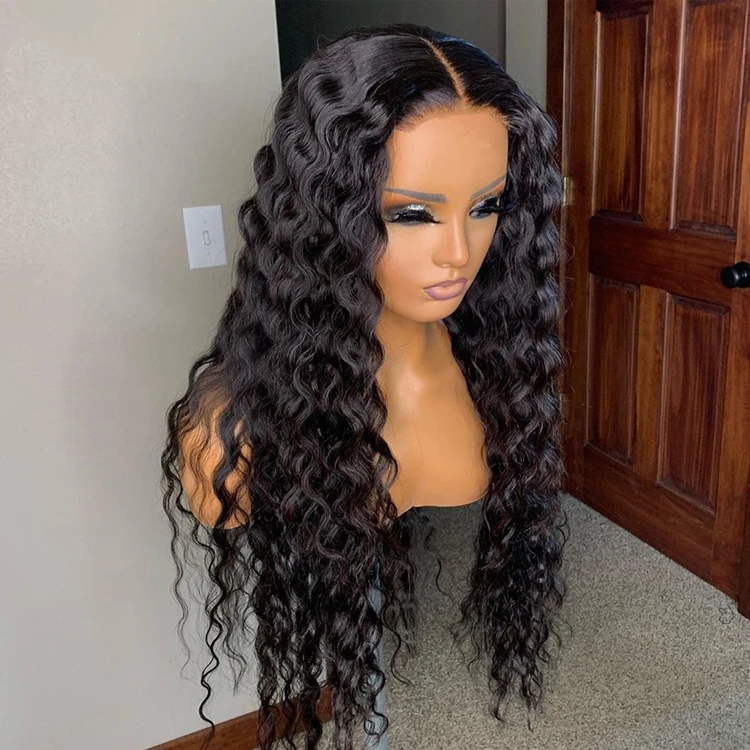 Swiss Lace Deep Wave Remy Brazilian Human Hair Natural Color Pre Plucked Lace Front Wigs