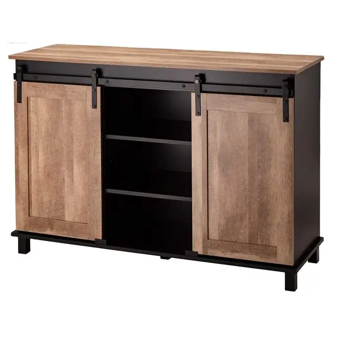 Barn Door Storage Cabinet Farmhouse Storage Sideboard with Sliding Door Industrial Farmhouse Coffee Bar with Shelf for Kitchen