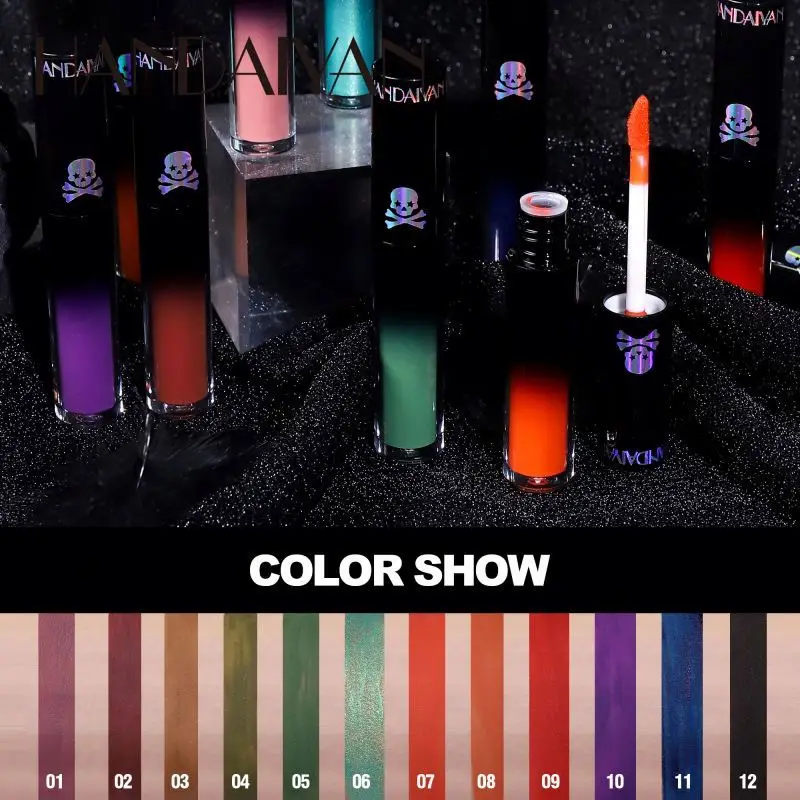 HANDAIYAN 12 Colors Dark Series Shimmer Matte Lipgloss Halloween Goth Style Cool Girl Makeup Cosmetics