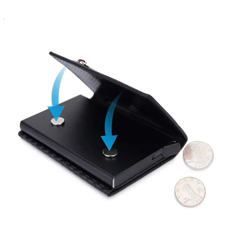 Wholesale Slim Wallet RFID Blocking Automatic Pop Up Aluminium Credit Card Holder magnet locker
