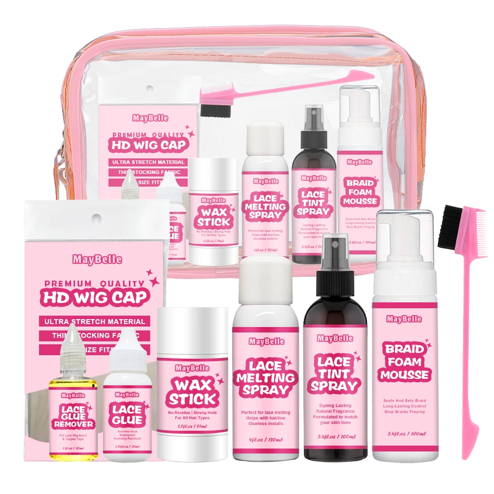 Custom Wig Install PVC Bag Waterproof Glue For Wigs Lace Melting Spray New Starter Friendly Lace Wig Kit