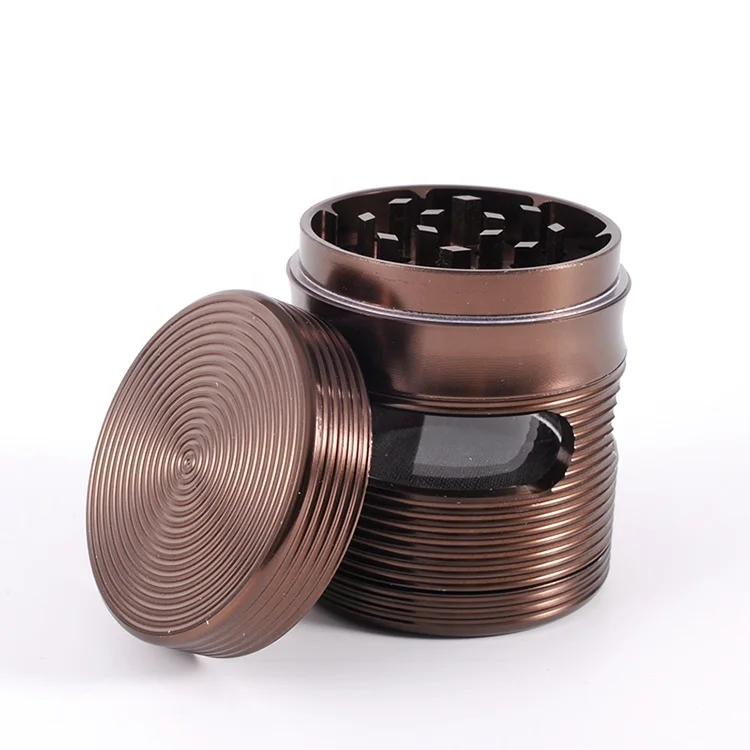 Wholesale Custom OEM 2.5 Inch 4 Layers Fancy Circle Aluminum Alloy Tobacco Herb Grinder Grinder With Window