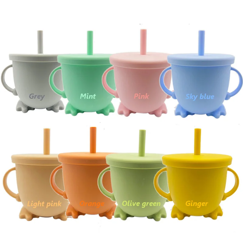 Оптовая продажа, силиконовая чашка для кормления младенцев с соломинкой для новорожденных