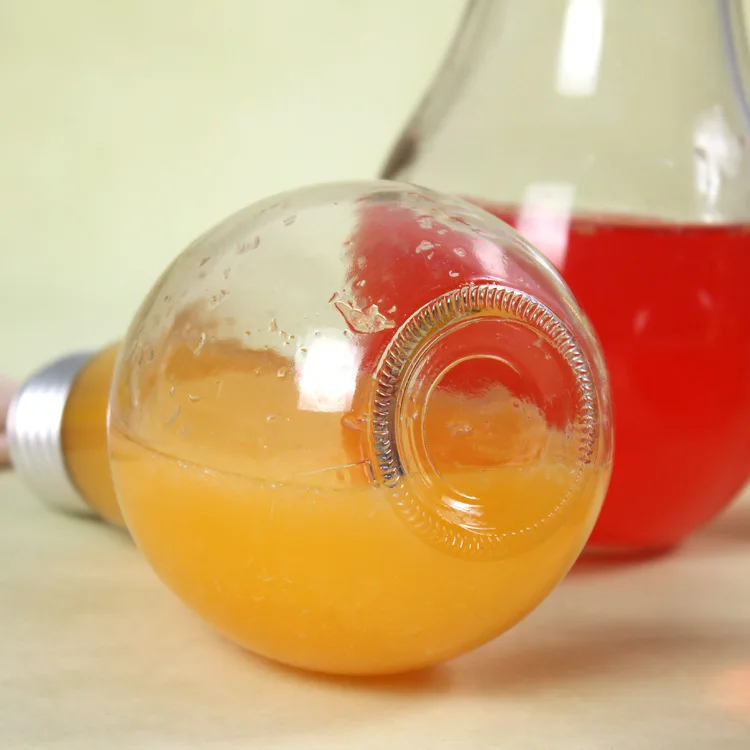150ml 200ml 250ml 300ml 350ml 400/500ml 800ml Glass Beverage Fruit Juice Light Lamp Bulb Shape Bottle with Cap for Beverage milk