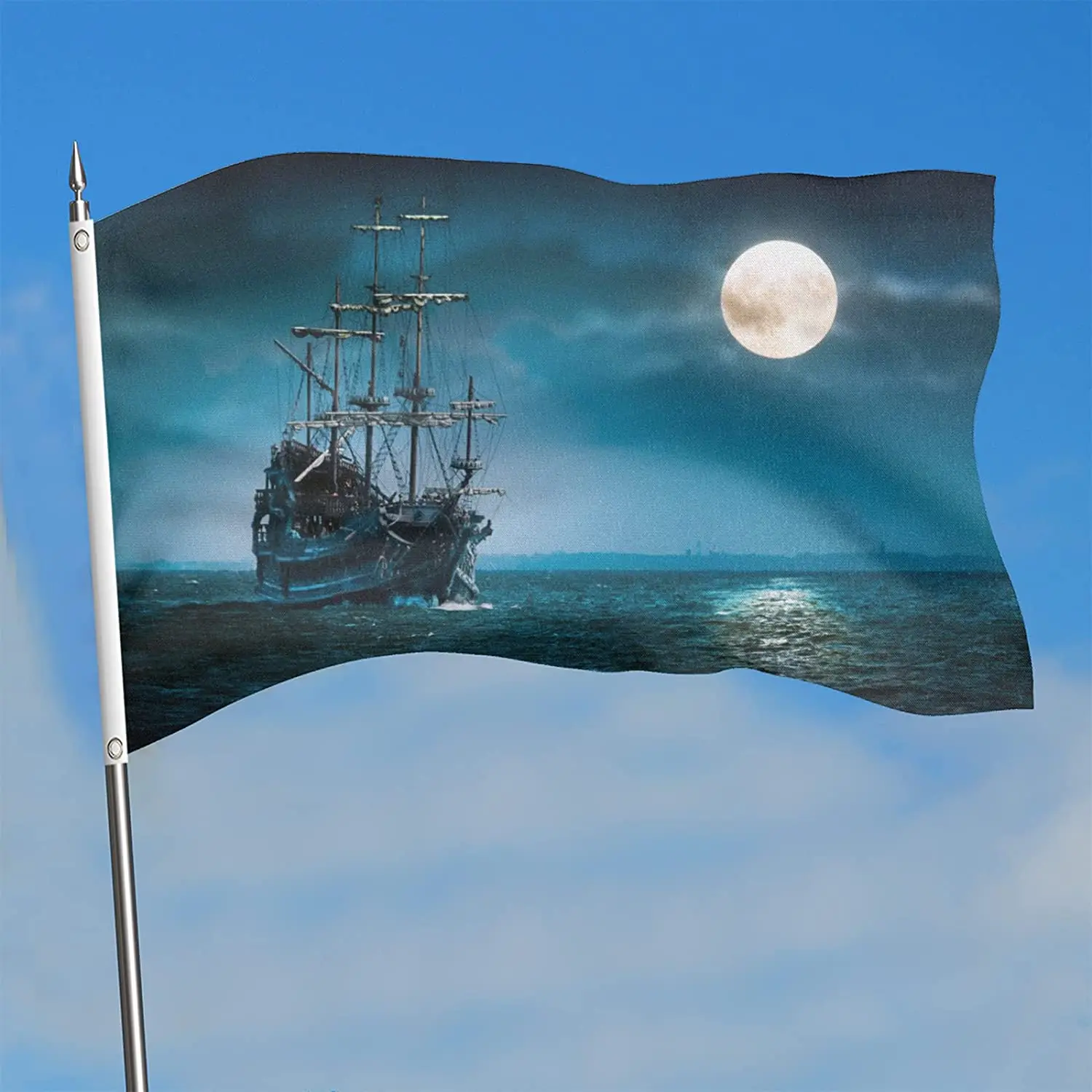 Famous Design Sailboat Moon Night Burlap Garden Flags For Yard Party Welcome Indoor Outdoor Decoration