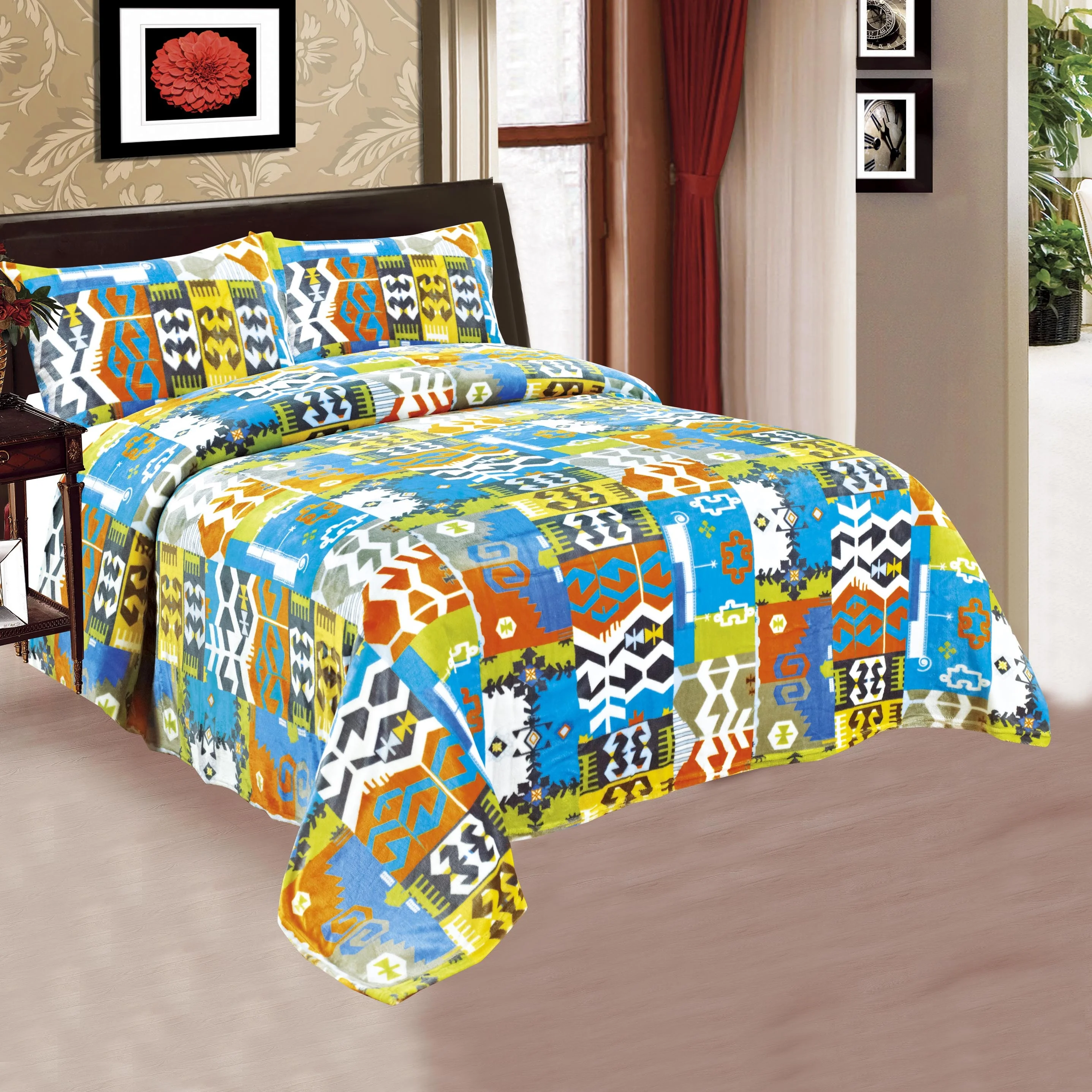 Hot sales knitted flannel/coral fleece blankets 3pcs bedding set for winter season