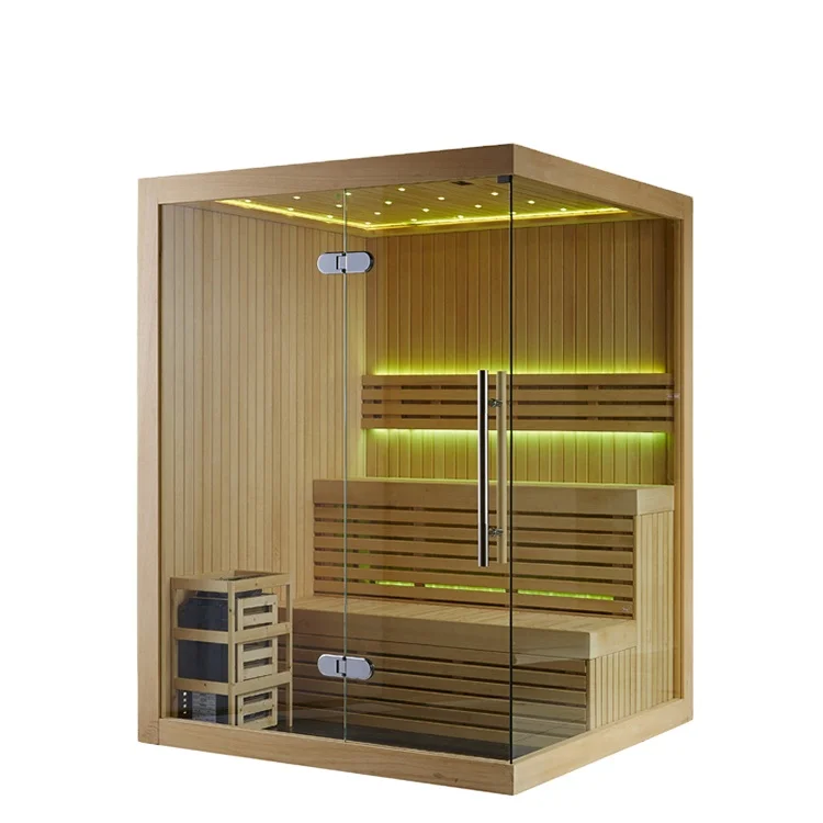2-4 Person full glass door Red Cedar wood Finland dry Steam sauna room for sale