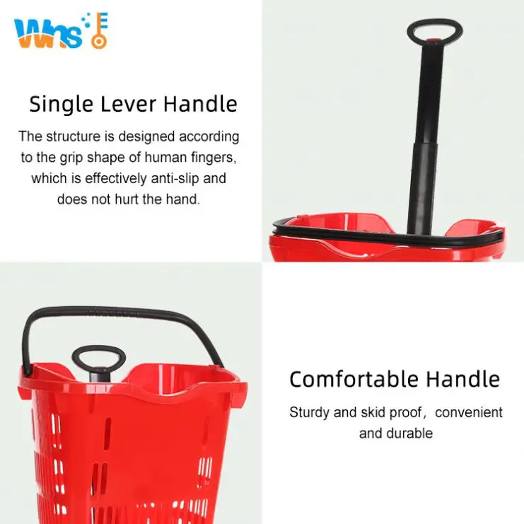 Большая вместительная круглая пластиковая корзина для покупок с колесами для супермаркета