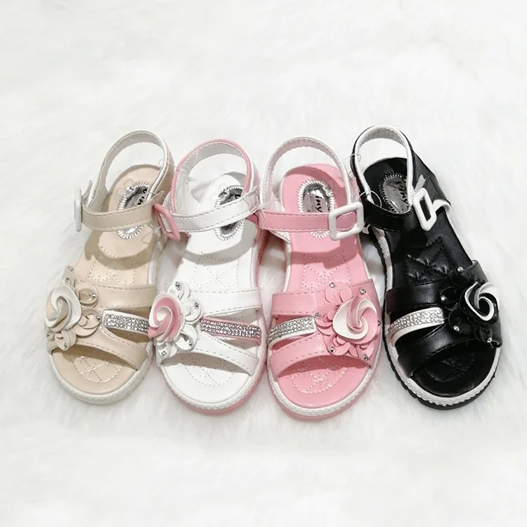 Summer hot sale girl flower decoration sandals rhinestone PU upper girl baby flat sandals