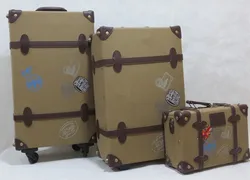 New design canvas material vintage style rolling luggage set bagage trolley luggage case