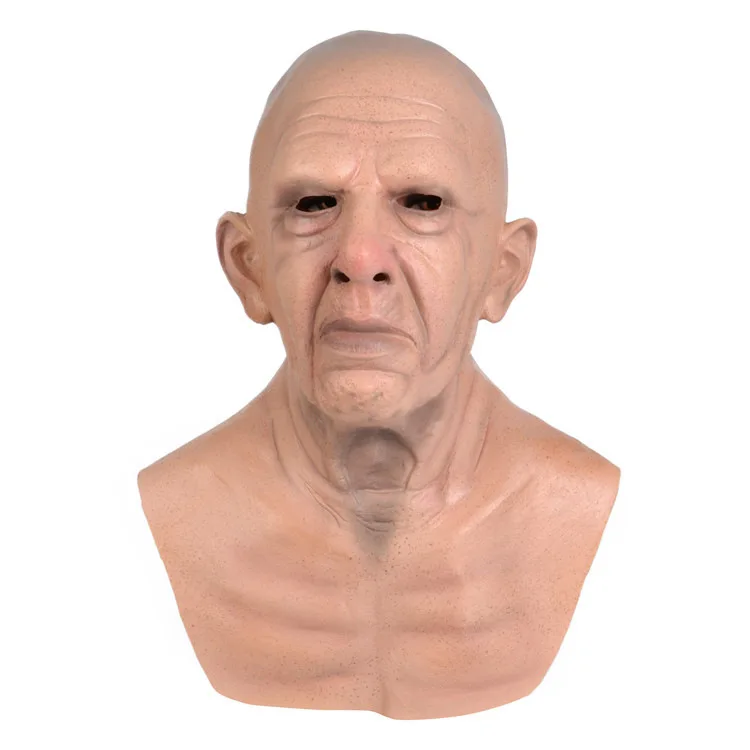 2023 Halloween Mask Latex Realistic Bald Old Man Latex Mask Beard Wig Horror Party Mask