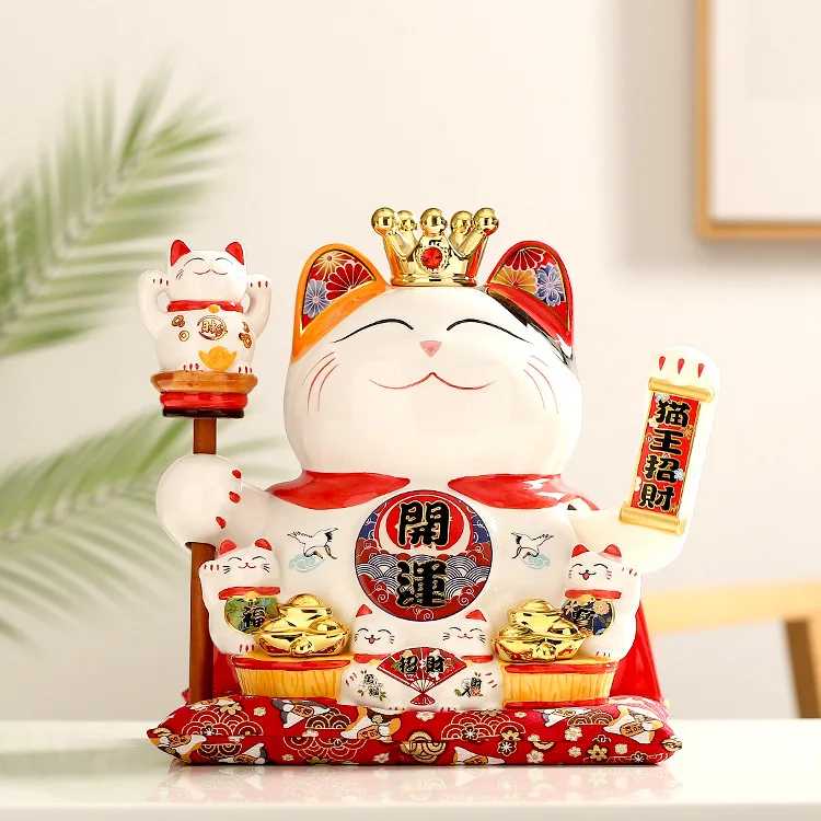 BONWILL Lucky Cats 9 Inch 11 Inch Cat King with 5 Mini Cats