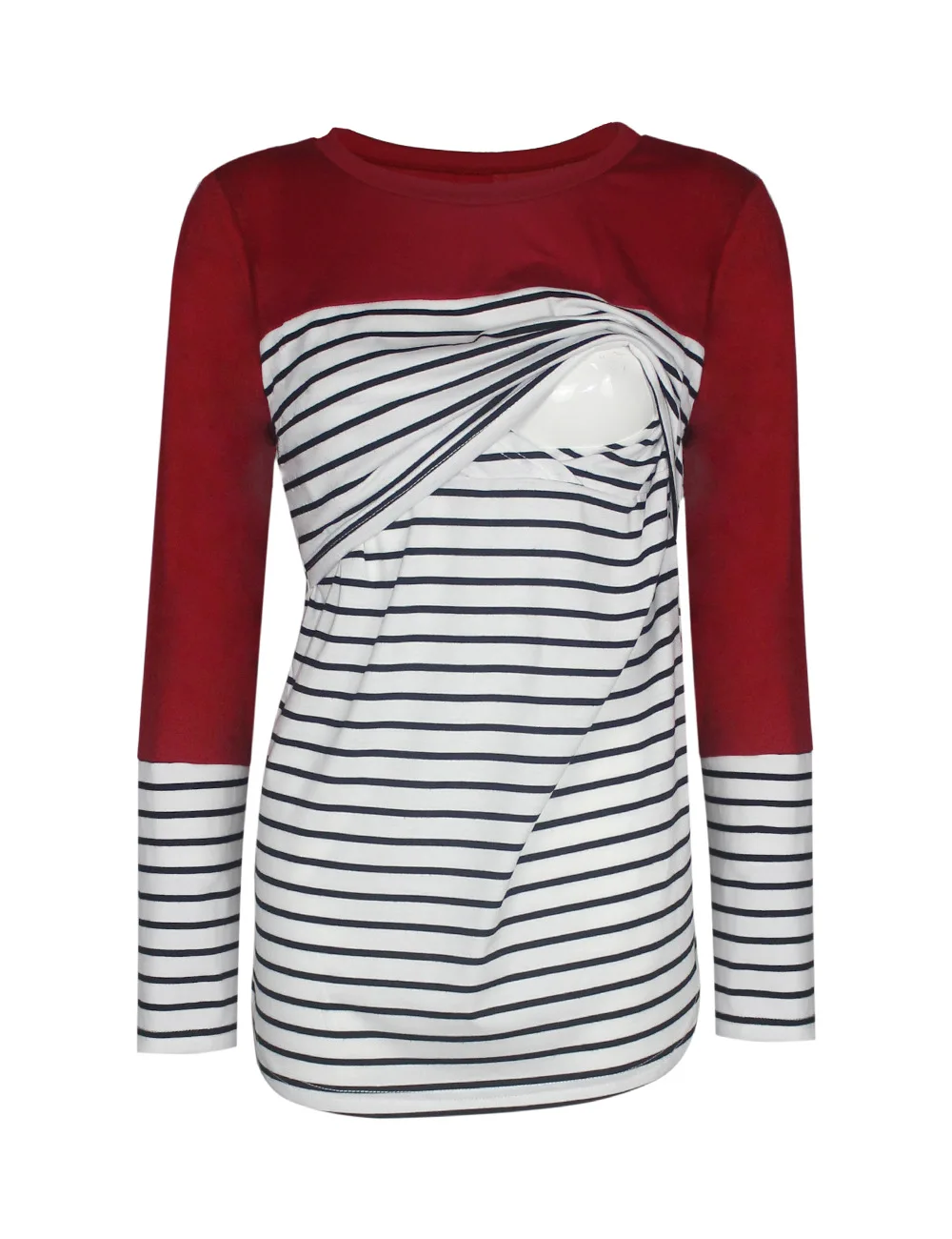 Осенне-зимняя полосатая одежда для беременных с оборками в стиле пэчворк двухслойные рубашки для кормления полосатые женские топы для грудного вскармливания