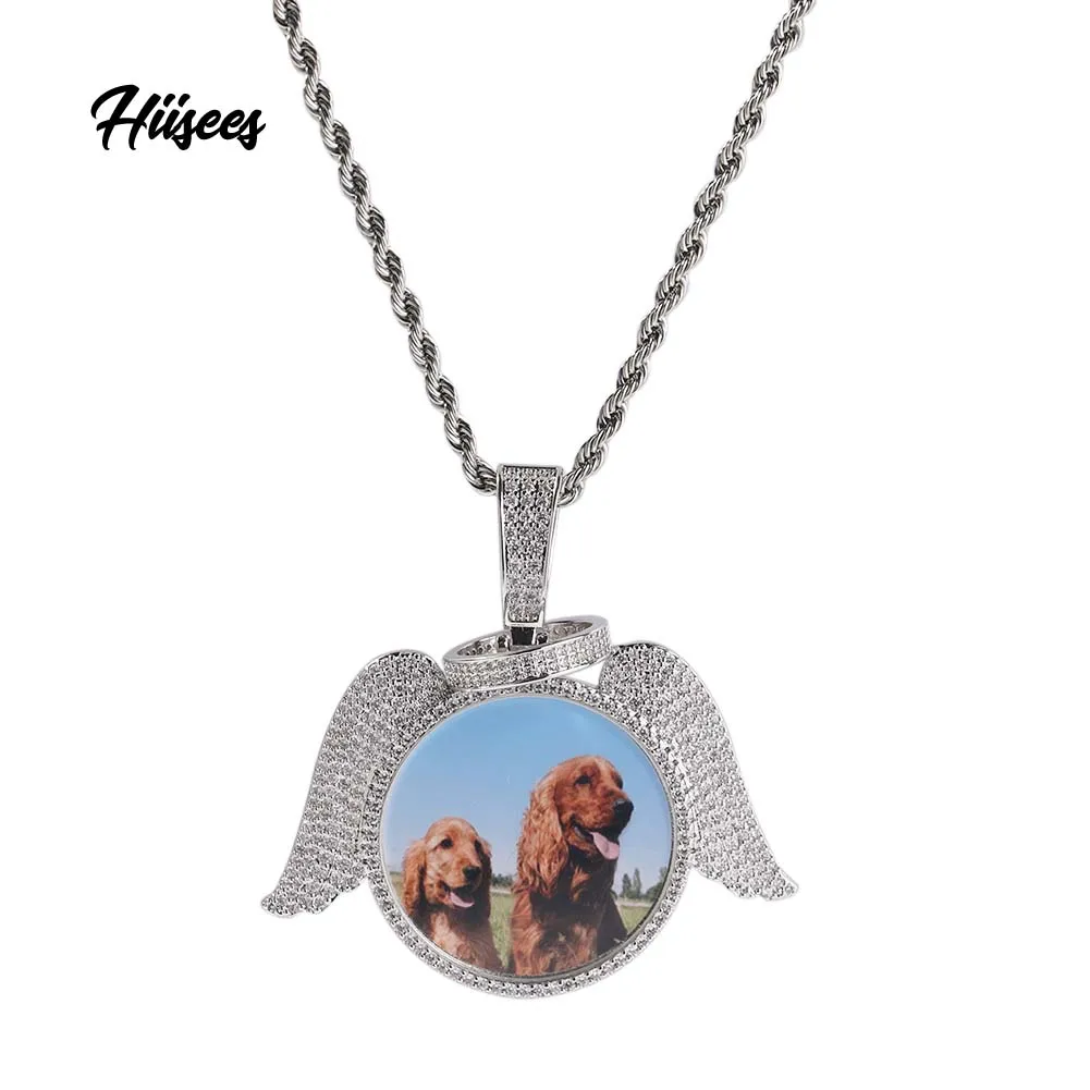 35mm 45mm 69mm Circle Picture Photo Pendant Angel Wings Pendants Sublimation Necklaces jewelry blanks