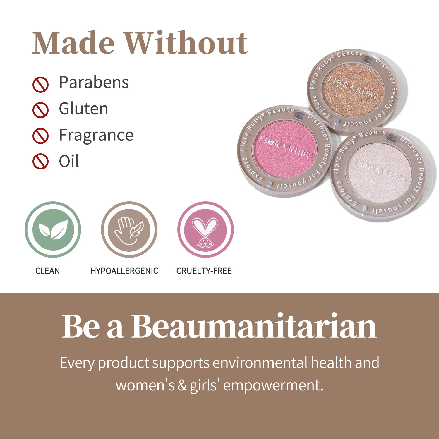 Flora Ruby vegan korean body face highlighter private label custom logo pigment shimmer glitter highlighter makeup palette