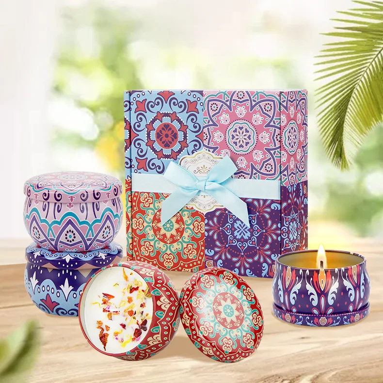 Wholesale Luxury Gift Set Natural Soy Wax Scented Candles Metal Aroma Tins Jar Candle