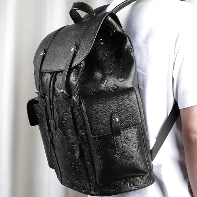 2024 Customized High Quality Stylish Model Factory Wholesale Embossed Monogram Pattern Backpack With Laptop Pocket For Daily