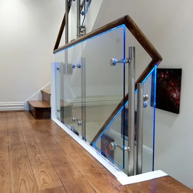 Outdoor powder coating finish aluminum glass balustrades u channel handrails with water proof led light