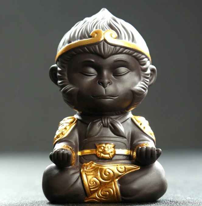 Little monkey king Car Decor smile laugh monk small  Ceramic Buddha statue Tea pet