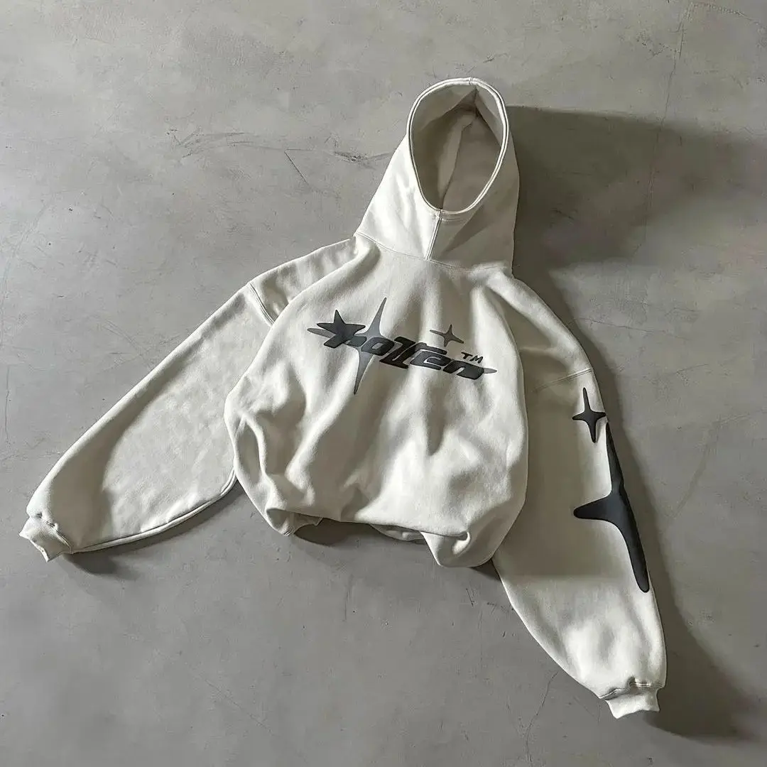 Customized Heavy Weight Cotton Oversized Puff Printing Hoodie For Men Puffy Printing Pullover Hoodie