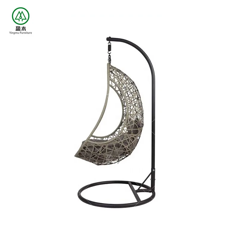 European hanging pod chair patio hanging rattan swing egg chair with stand outdoor swing chair