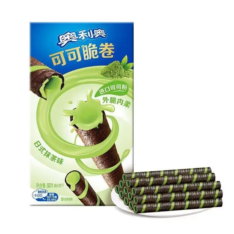 Best-selling O reo Wafer Roll 50g Exotic Chocolate Matcha Flavored Wafer Roll Biscuits Chinese Snacks Cookies