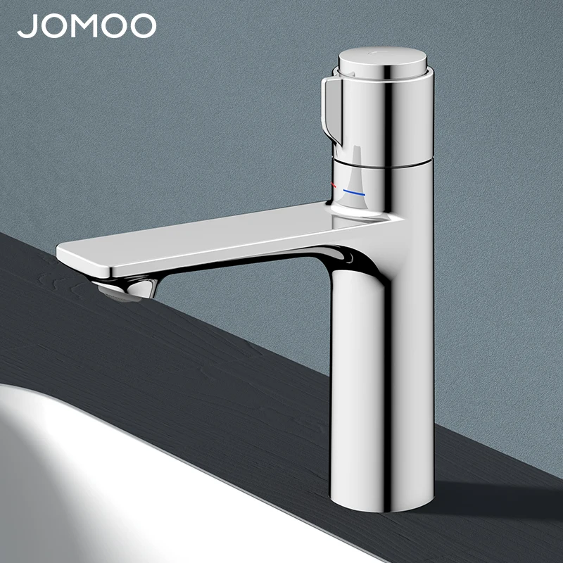 JOMOO Temperature Control Basin Faucet Button Switch Deck Mounted Bathroom Basin Faucet Waterfall Mixer