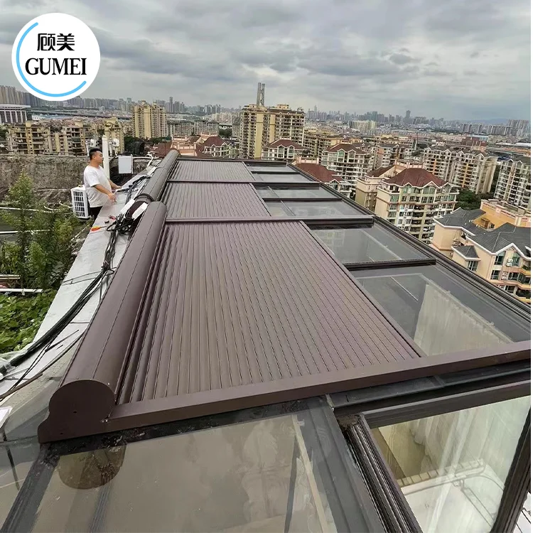 Motorized Patio Steel Outdoor Glass Conservatory Aluminum Roof Electric Pergola Retractable Awning Canopy