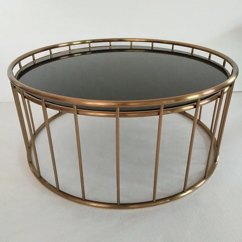 Round stainless steel coffee table living room marble sofa side coffee table