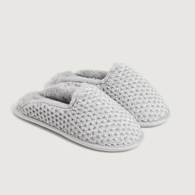 house shoe women flat striped slippers plush pure felted wool winter fuzzy slippers wholesale