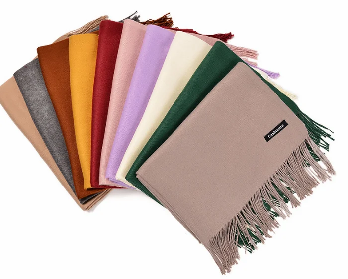 tassels pashmina plain long scarf solid color cashmere muslim shawls hijab winter women scarves scarf HW352
