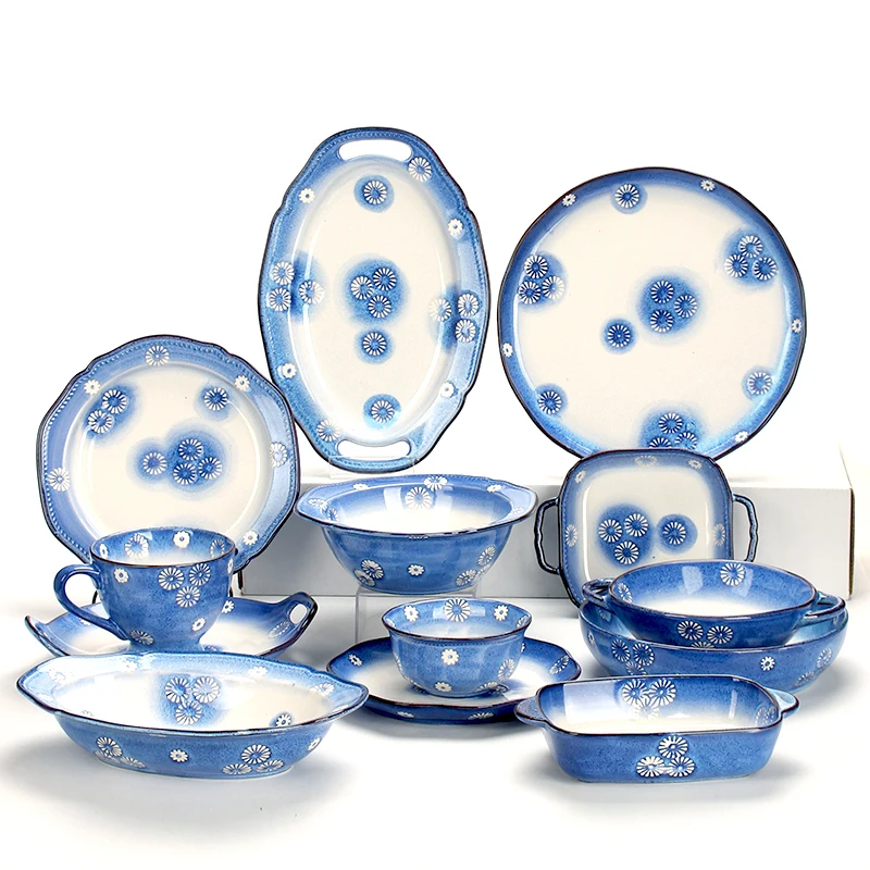 Custom European Dinnerware Dessert Deep Plate Stoneware Western Salad Plate Ceramics Hand-painting Pasta Bowl Wide Rim Bowls