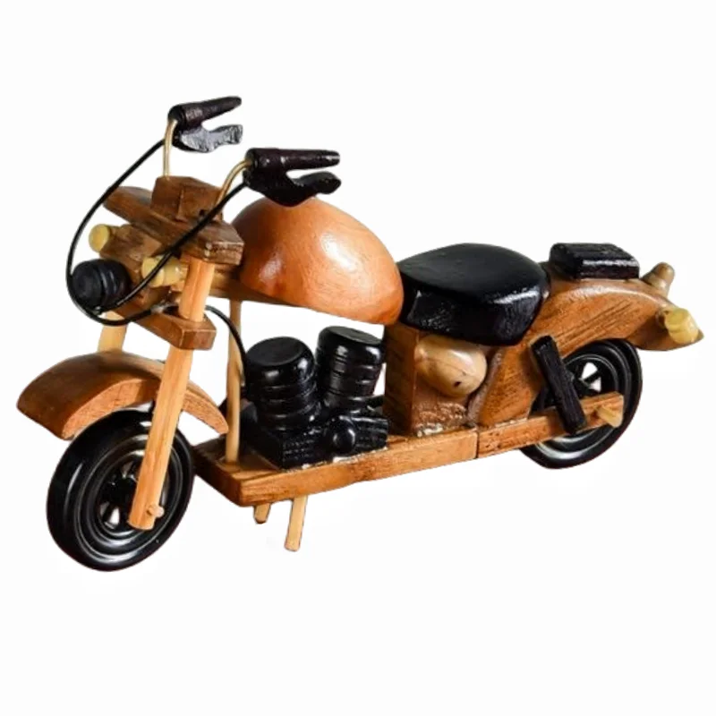 Retro motorcycle wood model Handmade office adornment collection toys Wood model DIY by hand motorcycle craft