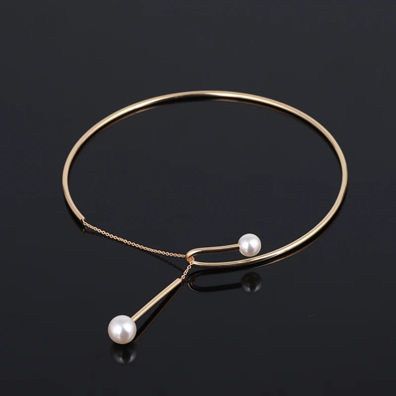 Pearl Asymmetric Stainless Steel Collar Necklace