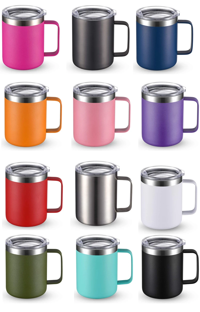 Stainless Steel Coffee Mug 10 oz, Vacuum Insulated Tumbler with Handle, Double Wall Tumbler Cup with Lid Camping